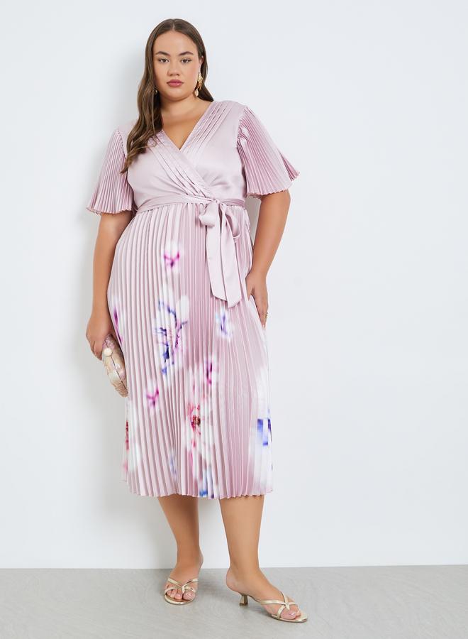 Styli Plus Size Floral Pleated Wrap Midi Dress - Image 5